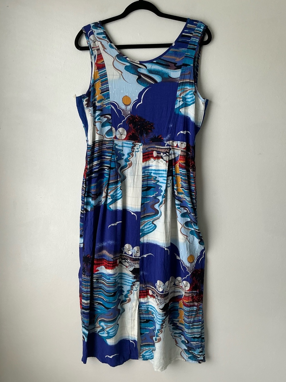 JAMS WORLD Vintage Tropical Print Sleeveless Midi Dress Blue White Medium - Picture 2 of 9
